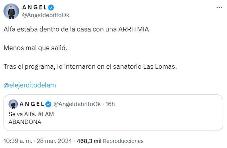 El tuit de Ángel sobre la salud de Alfa