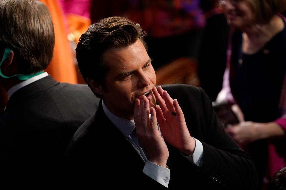 Rep. Matt Gaetz, R-Fla., is seen before the State of the Union address inside the House chamber of the United States Capitol in Washington.