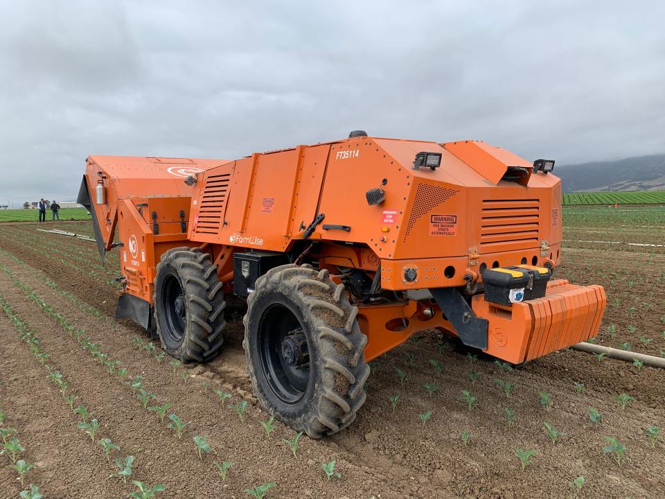 The FarmWise Titan is an autonomous weeding implement that uses computer vision to pick plants from weeds and cultivate around them.