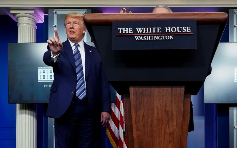 U.S. President Trump leads the daily coronavirus task force briefing at the White House in Washington