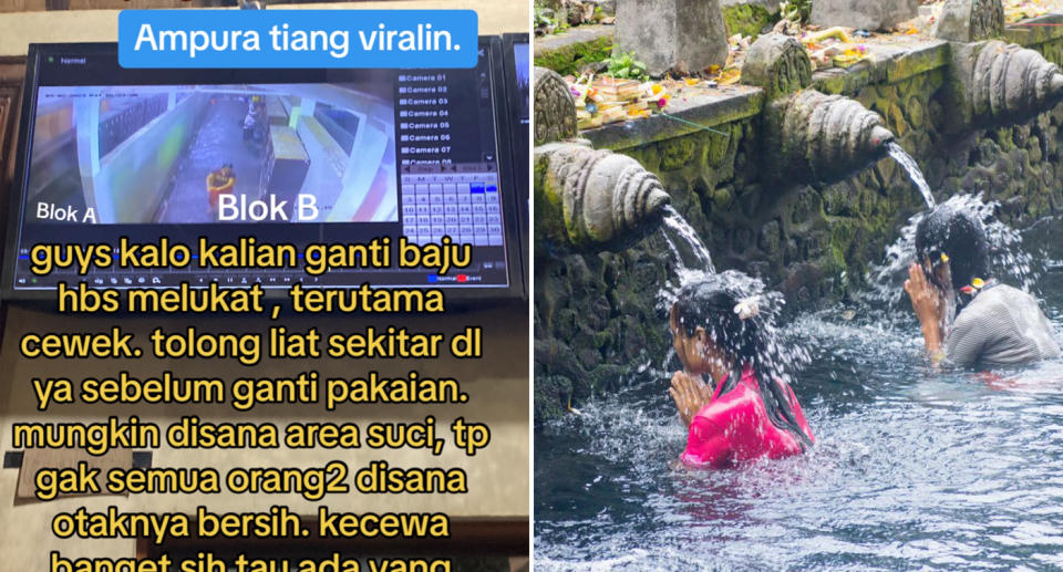 Ninda's TikTom showing CCTV cameras near the change room at the popular temple in Bali. Women participating in the sacred ritual at the temple.