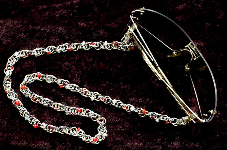 This publicity photo provided by Anne Gregory Bove shows a Spiral Eyeglass Chain, handmade by Anne Gregory Bove (annegregoryjewelry.com). The design idea was influenced by the book, "Beaded Chain Mail Jewelry," by Dylon Whyte. (AP Photo/Anne Gregory Bove)