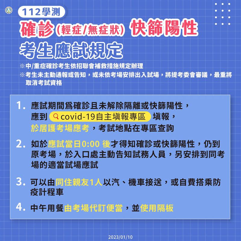 考場相關防疫規定。（圖／翻攝自教育部臉書）