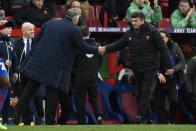 <p>Crystal Palace manager Sam Allardyce shakes hands with Watford manager Walter Mazzarri after the game </p>