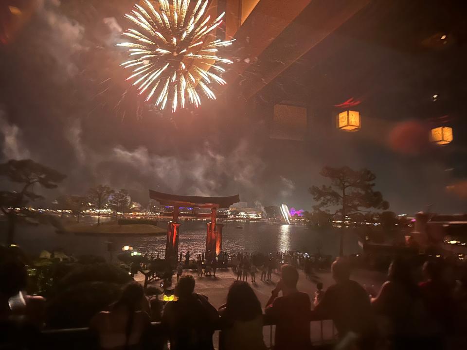view of the epcot fireworks from the japan pavilion in the world showcase