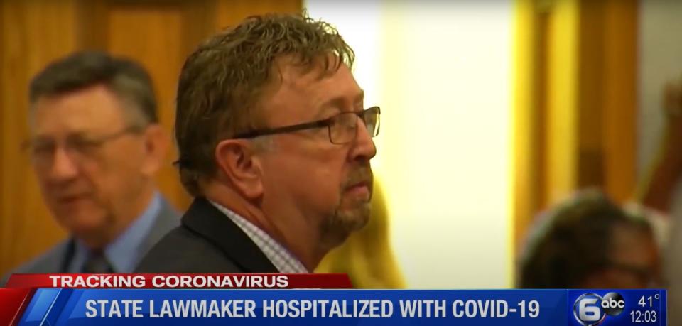 David Byrd was hospitalised with Covid-19 almost a week and a half after he was spotted maskless at an overnight retreat in Nashville with his fellow Republican colleagues (Screengrab/WATE-TV)