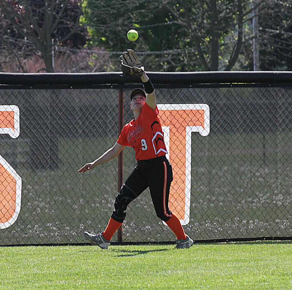 Aubrey Mealor runs down a fly ball in center field for the Sturgis softball team last season.