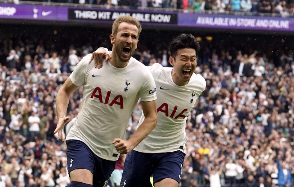 Harry Kane celebrates his penalty against Burnley with strike partner Son Heung-min (PA Wire)