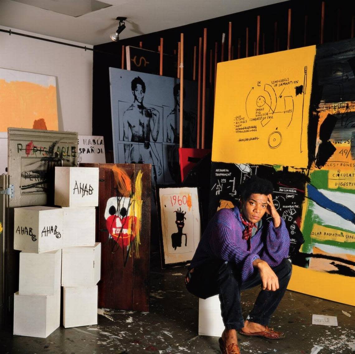“Jean Michel Basquiat in his Great Jones Street studio, New York, 1987”