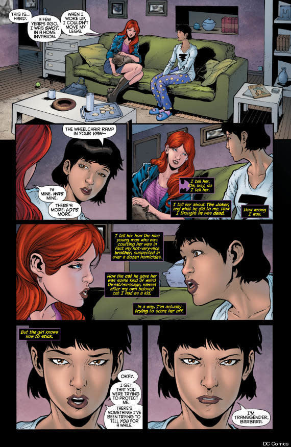 DC Comic fans were introduced to Alysia in "Batgirl" #19 in early April, <a href="http://www.huffingtonpost.com/2013/04/11/dc-comics-transgender-batgirl_n_3061268.html?utm_hp_ref=transgender" target="_blank">who went on to reveal</a> that she is transgender during a conversation with Barbara Gordon (Batgirl). The move made Alysia not only the first DC Comics transgender character but the first transgender character in mainstream comics.