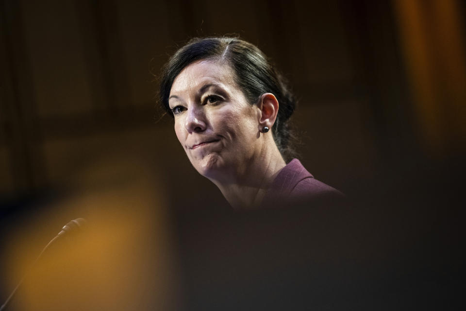 Colette Peters, Director of the Federal Bureau of Prisons, testifies during a Senate Judiciary Committee hearing on Sept. 29, 2022. (Graeme Sloan / Sipa USA via AP file)