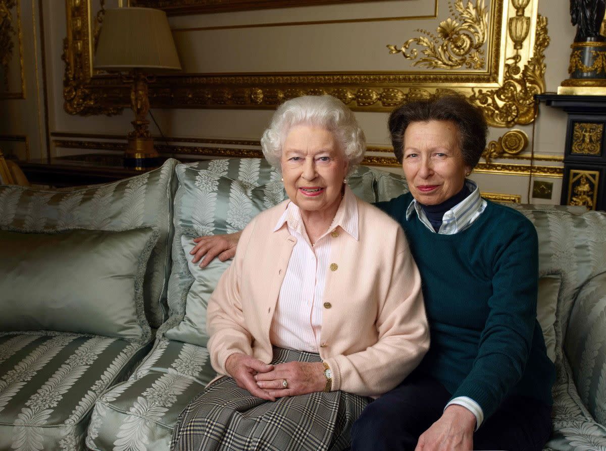 Queen Elizabeth II posed with her daughter Princess Anne in the White Drawing Room of Windsor Castle in Windsor for this official photo to commemorate her birthday.