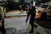 <p>Filipino soldiers take their position outside Resorts World Manila after gunshots and explosions were heard in Pasay City on June 2, 2017 in Manila, Philippines. (Photo: Basilio H. Sepe/Getty Images) </p>