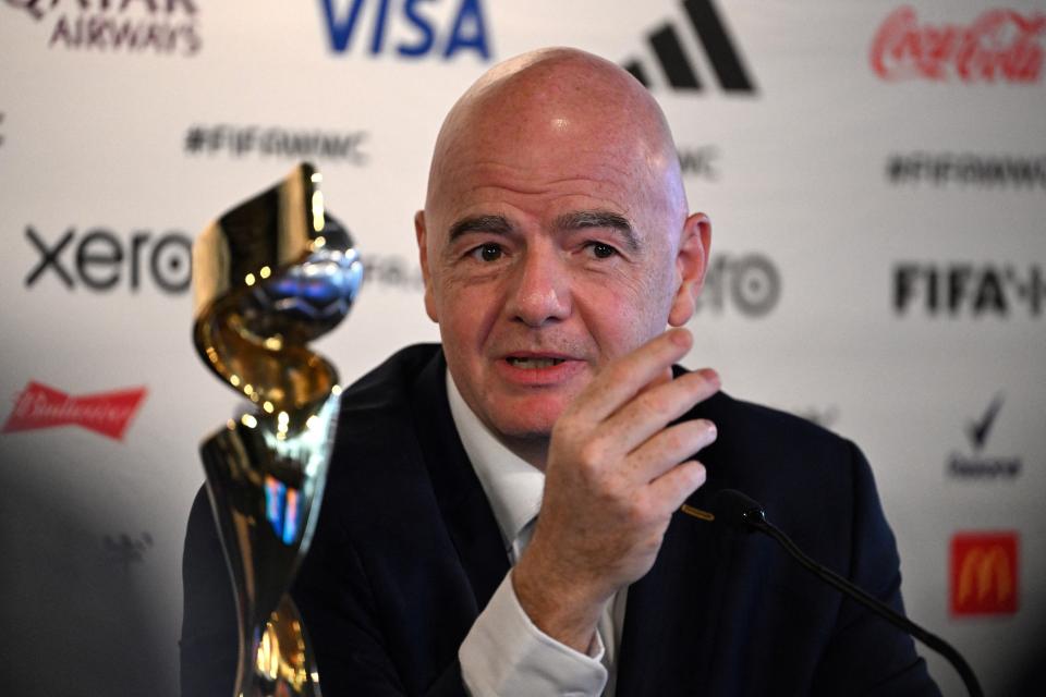 FIFA president Gianni Infantino speaks during a press conference in Auckland, New Zealand on July 19, 2023, ahead of the World Cup tournament.