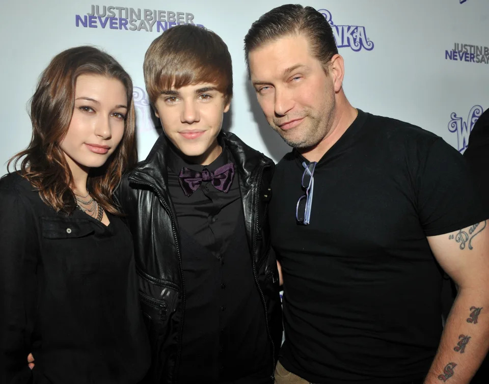 Justin Bieber was the center of attention Steven Baldwin and his daughter Haley at the New York City premiere of his 3-D film "Never Say Never" held at Regal E-Walk 13 in Times Square, the 16-year-old wore an all-black ensemble with a purple bowtie. (Photo by Richard Corkery/NY Daily News Archives via Getty Images)