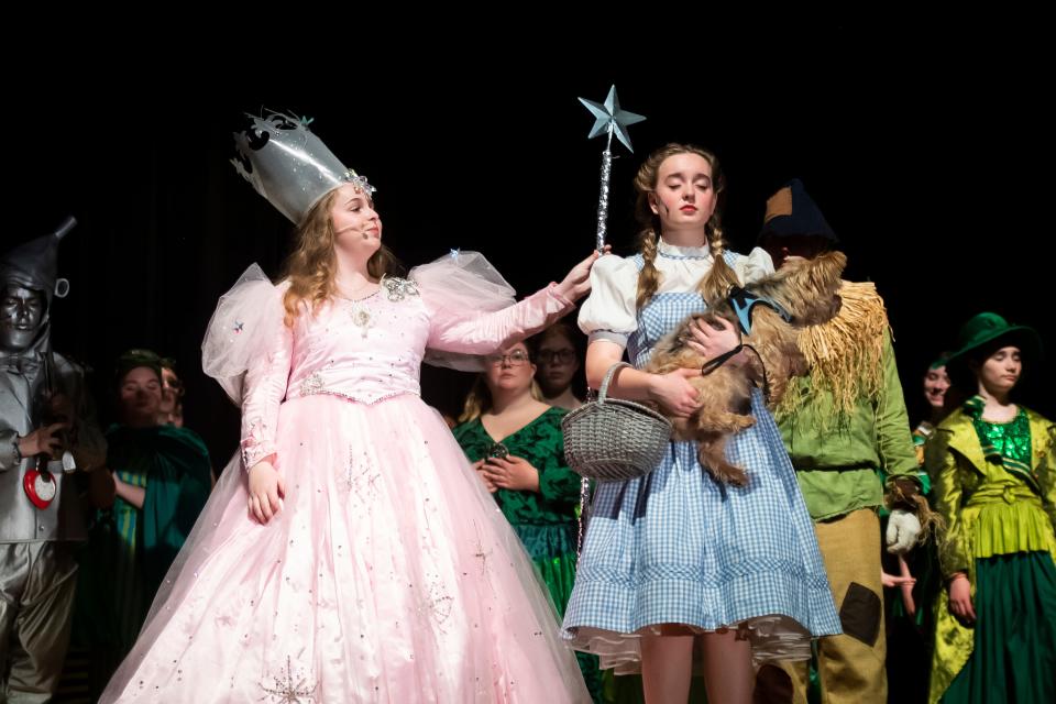 Hanover Public School District students perform during a dress rehearsal for Hanover High School's spring musical production, "The Wizard of Oz," on Wednesday, April 10, 2024.