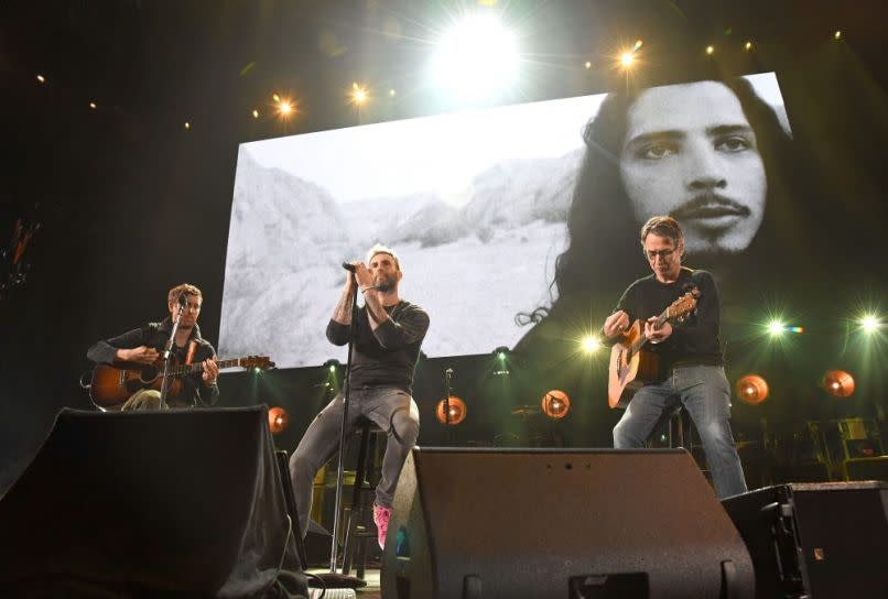 Jesse Carmichael, Adam Levine and Stone Gossard, I Am The Highway: A Tribute To Chris Cornell, photo by Kevin Mazur/Getty Images for The Chris Cornell Estate