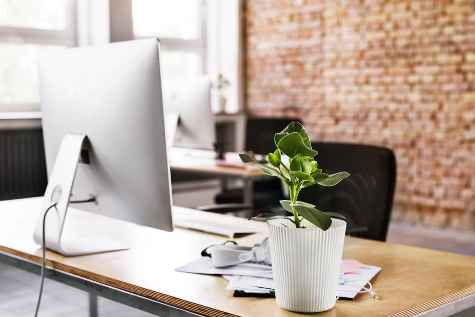 Workspace with brick wall in office