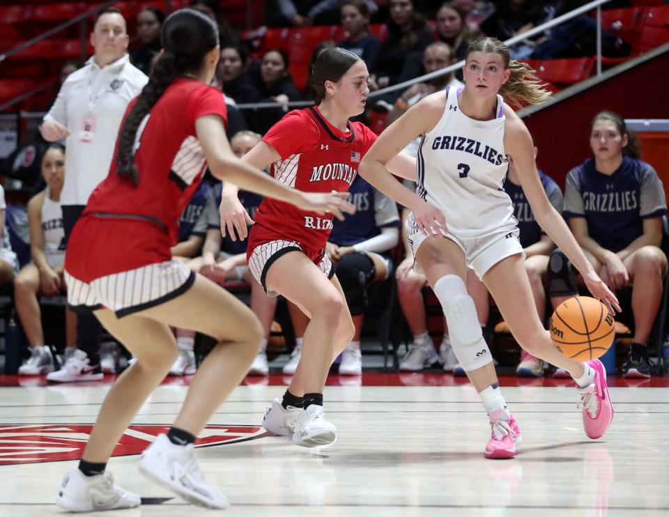 Copper Hills plays Mountain Ridge in a 6A girls quarterfinal basketball game at the Huntsman Center in Salt Lake City on Monday, Feb. 26, 2024. Copper Hills won 49-31. | Kristin Murphy, Deseret News