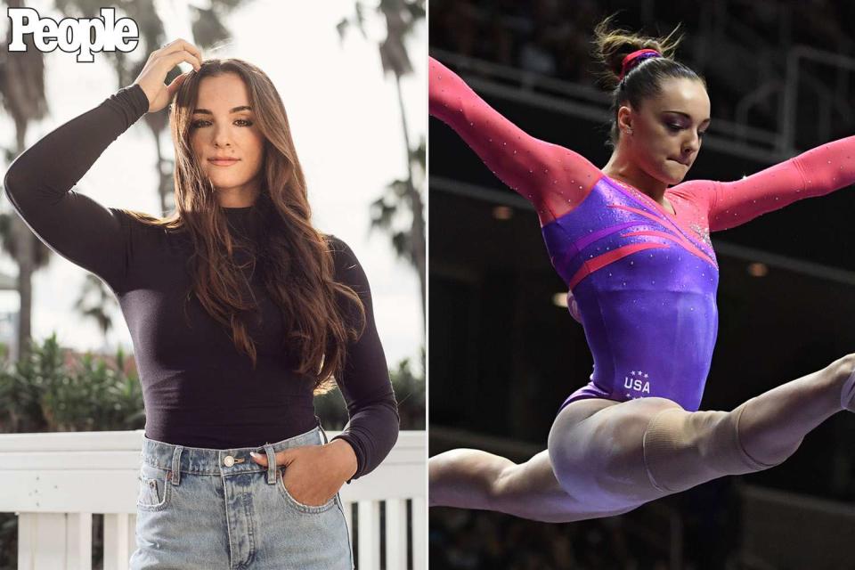 <p>Jordan Vonderhaar; Terry Schmitt/UPI/Shutterstock</p> Maggie Nichols photographed for PEOPLE, January 10, 2024, and in 2016 competing for Team U.S.A.