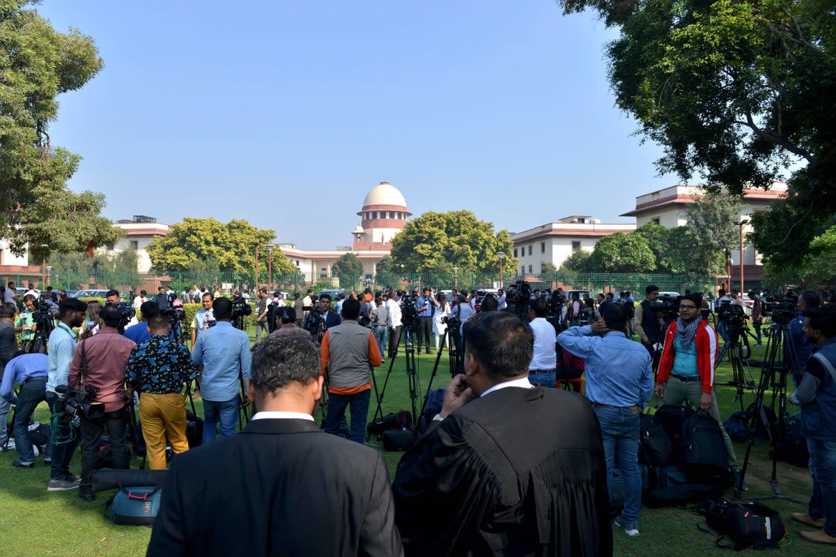 File: A crowd gathers outside India’s Supreme Court (AP)