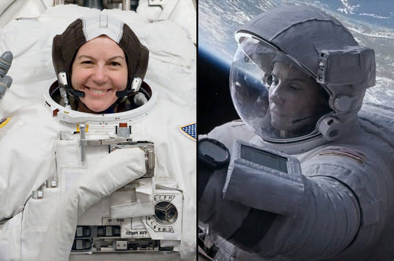 Astronaut Cady Coleman (at left) advised actress Sandra Bullock how to be an astronaut for the film "Gravity."