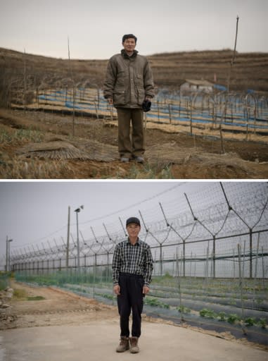 North Korean ginseng farm manager Kim Young Guk (top) and South Korean farmer Hwang In-suk (bottom)