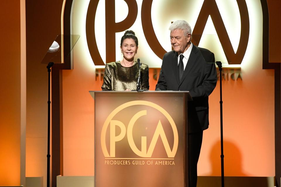 Donner with his wife in 2019 at the Producers Guild awards ceremony (Getty)