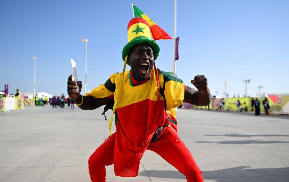 A Senegal fan shows their support prior to the FIFA World Cup Qatar 2022 Group A match between Qatar and Senegal at Al Thumama Stadium - Dan Mullan/Getty Images