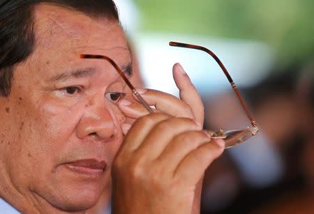 Cambodia's Prime Minister Hun Sen, who is also president of the ruling Cambodian People's Party (CPP), attends a ceremony to mark the 66th anniversary of the establishment of the party, at Koh Pich island in Phnom Penh, Cambodia, June 28, 2017. REUTERS/Samrang Pring