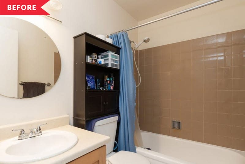 bathroom before renovation brown tile