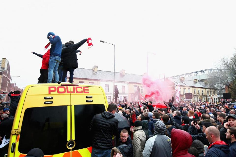 Fans gathered outside the ground ahead of the semi-final tie (Getty Images)