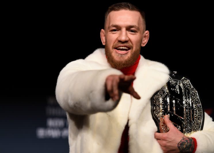 Conor McGregor has pulled no punches in prodding Floyd Mayweather on social media. (Getty)