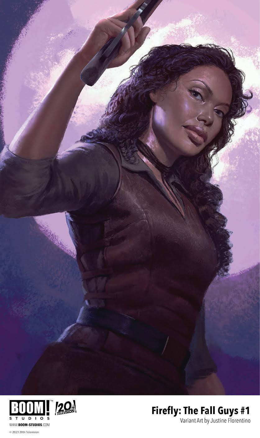 a portrait of a comic book character with long curly hair brandishing a pistol