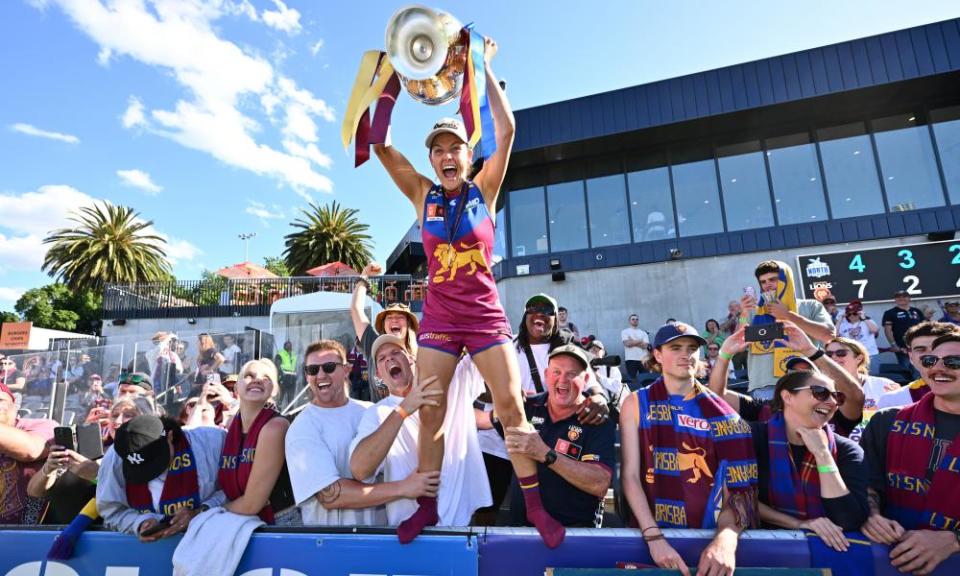 Sophie Conway of the Brisbane Lions celebrates winning the AFLW Grand Final at Ikon Park in Melbourne.