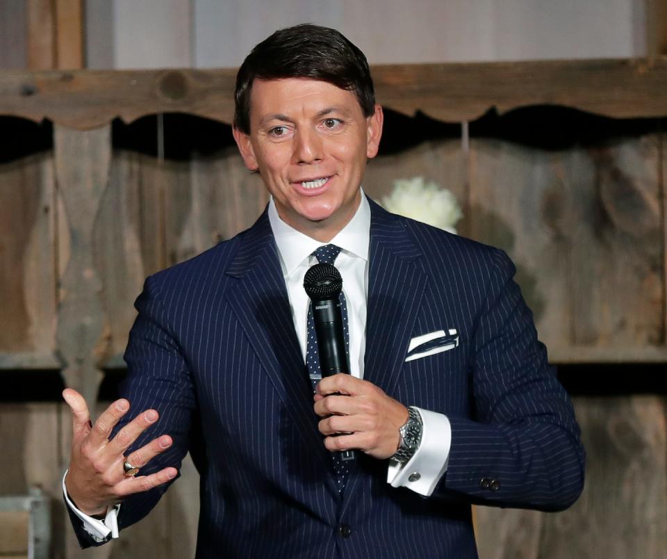 Hogan Gidley, press secretary of the Trump presidential re-election campaign, speaks to the crowd during a campaign stop on Tuesday, Oct. 13, 2020 at Brindlewood Barn in Hilbert. Gidley recently told a group that he has formed a new organization to devise a strategy for overhauling Wisconsin's election system in a way that could not be blocked by Democratic Gov. Tony Evers.