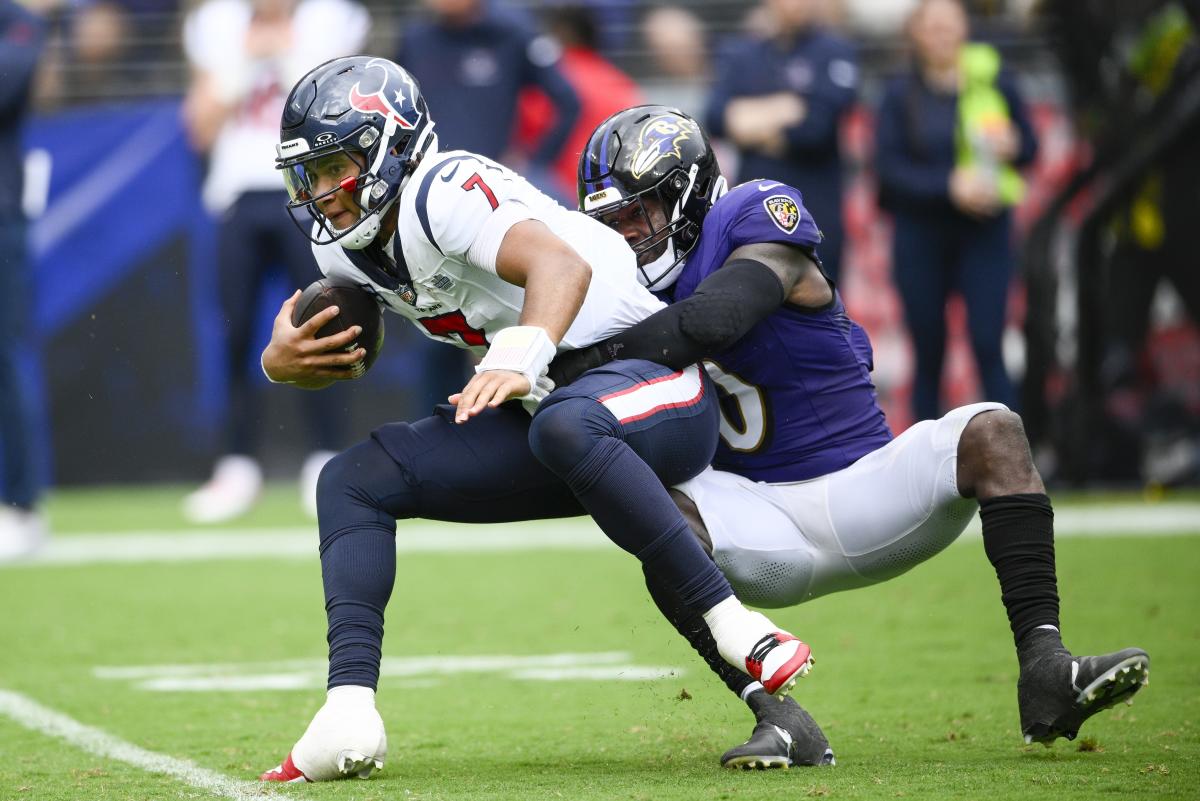 Texans' Stroud takes beating in opener, sacked five times in 25-9 loss to  Ravens