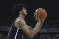 Brooklyn Nets' Jarrett Allen in action during a match against Los Angeles Lakers at the NBA China Games 2019 in Shenzhen in south China's Guangdong province on Saturday, Oct. 12, 2019. (Color China Photo via AP)