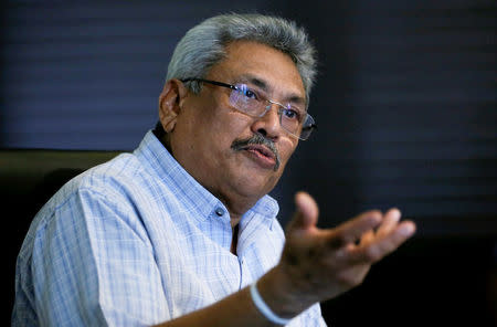 Gotabaya Rajapaksa, Sri Lanka's former defence secretary and brother of former President Mahinda Rajapaksa speaks to the members of the Foreign Correspondents Association of Sri Lanka in Colombo, Sri Lanka March 27, 2017. REUTERS/Dinuka Liyanawatte