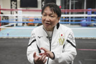 Boxing gym chairman and former world champion Hideyuki Ohashi speaks during an interview with The Associated Press at the Ohashi Boxing Gym in Yokohama, near Tokyo on Nov. 23, 2021. Boxing gym chairman and former world champion Ohashi came up with the “kaibutsu” or “monster” moniker when Naoya Inoue turned pro. He said Inoue is a cut above any of the boxers he has seen — and he's seen quite a few. (AP Photo/Koji Sasahara)