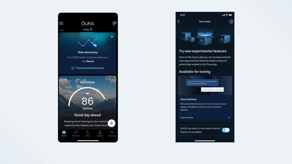 Screenshots of the new Oura Advisor feature