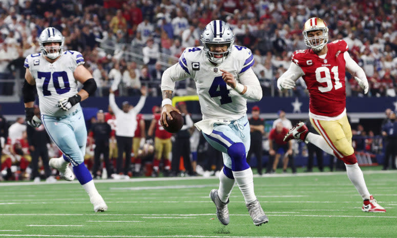 Cowboys quarterback Dak Prescott against the 49ers