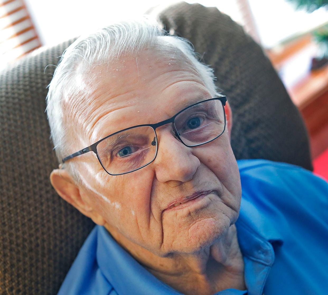 Retired crane operator Tom Grono, of Hanover, is recuperating from a motorcycle accident in September. He's looking forward to his 95th birthday with family and friends in January.