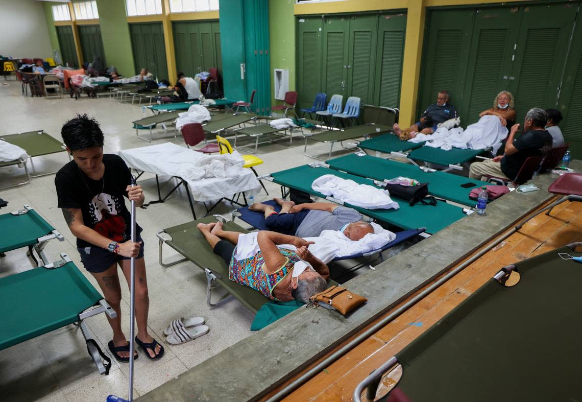 Residents affected by Hurricane Fiona rest in a shelter in Salinas, Puerto Rico, Monday, Sept. 19, 2022.