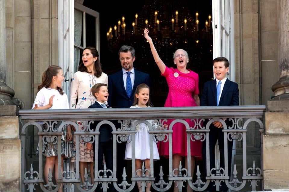 crown prince frederik of denmark receives from the palace balcony the people's homage on his 50th birthday
