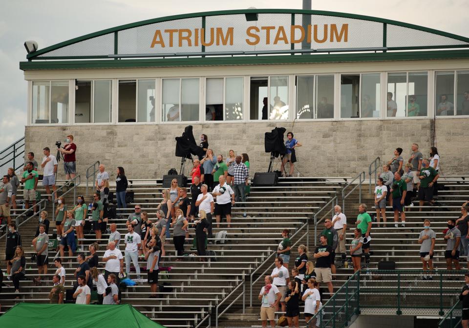 Mason fans keeping their distance in the game between Fairfield and Mason High Schools.