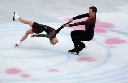 ISU World Figure Skating Championships - Saitama Super Arena, Saitama, Japan - March 20, 2019. Evgenia Tarasova and Vladimir Morozov of Russia in action during the Pairs Short Program. REUTERS/Issei Kato