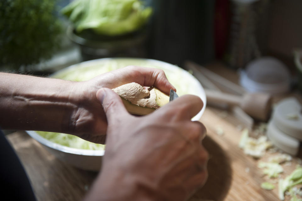 Peeling ginger