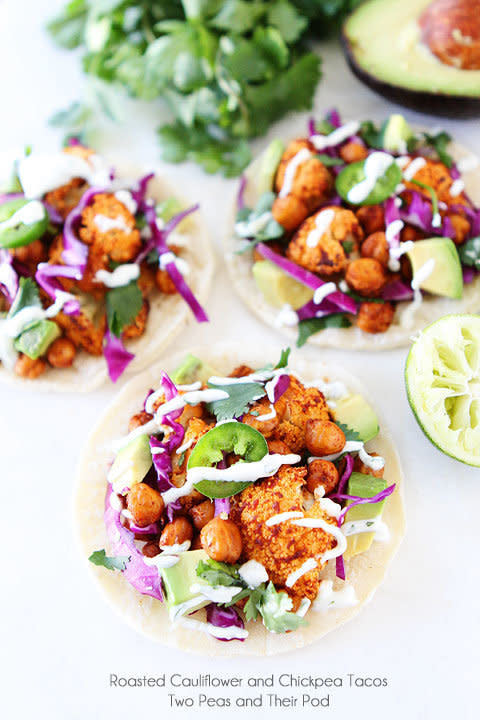 <strong>Get the <a href="http://www.twopeasandtheirpod.com/roasted-cauliflower-and-chickpea-tacos/" target="_blank">Roasted Cauliflower and Chickpea Tacos</a> from Two Peas And Their Pod</strong>