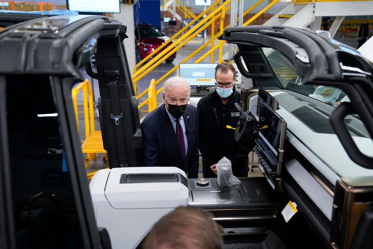 President Joe Biden tours the General Motors Factory ZERO electric vehicle assembly plant, in Detroit, on Nov. 17.